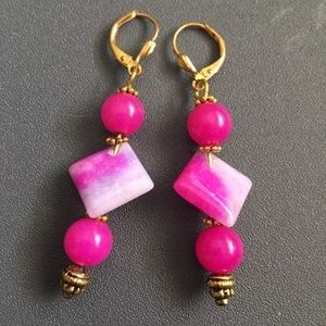 Pink jade beaded earrings